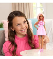 Barbie Fashionistas Oyuncak Bebek No. 238, Pastel Pembe Saçlı, Gül Üstlü, Askısız Elbise, Inci Saç T (Çok Renkli)