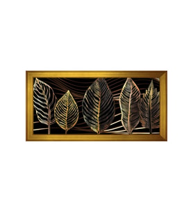 Altın Yapraklar Soyut Motifli Kanvas Tablo 50 x 70 cm Gold Çerçeve