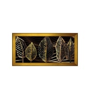 Altın Yapraklar Soyut Motifli Kanvas Tablo 50 x 70 cm Gold Çerçeve