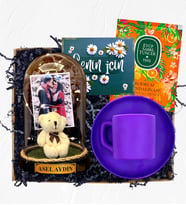 Fotoğraflı İsimli ve Işıklı Fanus & Mor Kahve Fincanı Hediye Seti  Kişiye Özel Premium Set (Model 10)