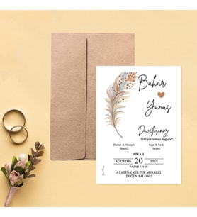 Davetiye Zarf ve Baskı Dahil (Beyaz yada Kraft Zarflı) - Düğün, Nişan, Nikah, Kına Davetiyesi (Kahverengi)
