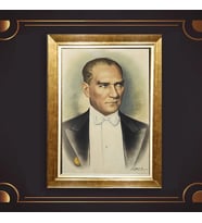 Altın Varaklı Çerçeveli Paspartulu Atatürk Tablo z5189 (Gold)