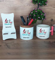 Patoloji Teknikeri Hediye Sepeti Kupa Bardak T Kulplu, Kalemlik ve Ahşap Telefon Standı Tıp Bayramı Hediyesi (Model 4)