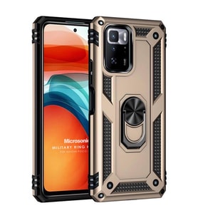 Microsonic Xiaomi Poco X3 GT Kılıf Military Ring Holder Gold