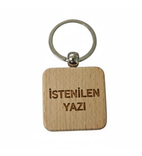 Kişiye Özel Kare Ahşap Anahtarlık – İstenilen Yazı Lazer Gravür Anahtarlık – Özel Tasarım Kişisel Hediye