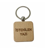 Kişiye Özel Kare Ahşap Anahtarlık – İstenilen Yazı Lazer Gravür Anahtarlık – Özel Tasarım Kişisel Hediye