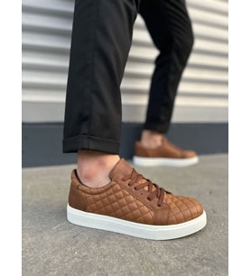 JY166 Prestige Bağcıklı Cilt Kapitone Desenli Erkek Günlük Sneaker Ayakkabı CBT - Taba