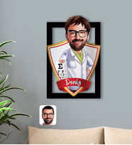 BK Gift Kişiye Özel İsimli Erkek Göz Doktoru Karikatürlü 3D Ahşap Tablo-1