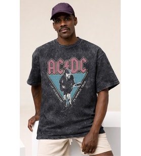 Tasarım AC DC Rock Metal Müzik Grubu Baskılı Unisex Oversize Vintage Yıkamalı Tişört