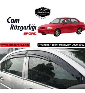Hyundai Accent Milenyum 2000-2003 Uyumlu Mugen Cam Rüzgarlığı Seti Piano Black 4'lü İthal