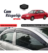 Hyundai Accent Milenyum 2000-2003 Uyumlu Mugen Cam Rüzgarlığı Seti Piano Black 4'lü İthal