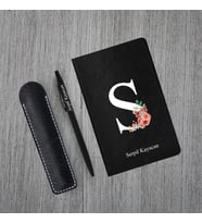 Kişiye Özel Yeni Yıl Uv Baskılı Harfli Siyah Defter & Siyah Tükenmez Kalem