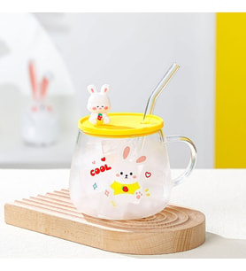 Livava Pipetli Tavşan Cam Kupa, 8x8,5