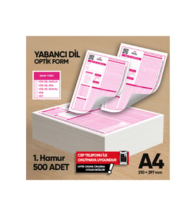 Yabancı Dil (YÖKDİL, YDS ve YDT) Deneme Sınavları İçin 500 Adet Optik Form
