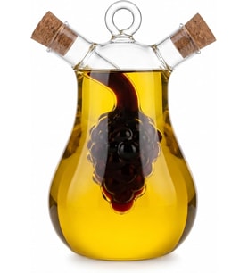 Çift Hazneli Borosilikat Cam Yağdanlık ve Sirkelik, Üzüm Figürlü, Damlatmaz, Mantar Tıpalı, 300 ml + 50 ml