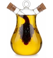 Çift Hazneli Borosilikat Cam Yağdanlık ve Sirkelik, Üzüm Figürlü, Damlatmaz, Mantar Tıpalı, 300 ml + 50 ml