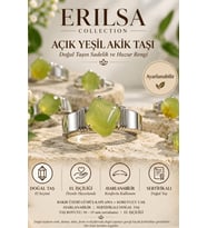 Sertifikalı Doğal Açık Yeşil Akik Taşı Ayarlanabilir El İşçiliği Gümüş Renk Yüzük Boğa Başak Terazi