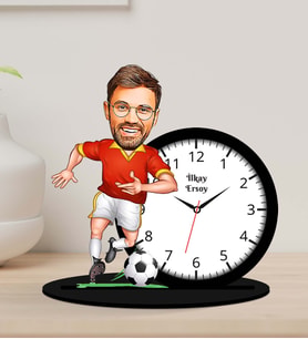 Kişiye Özel Karikatürlü Futbolcu Ahşap Biblo Masa Saati