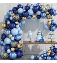 Doğum Günü Balon Zincir Seti Mavi, Lacivert, Metalik Gold, Şeffaf 65 Adet Balon
