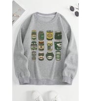 Turşu Baskılı Oversize Sweatshirt (Gri)