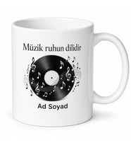 İsimli Plak ve Nota Desenli DJ Kupası Özel Baskılı Kupa Bardak Hediye