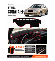 HYUNDAİ SONATA EF (2002-2007) Uyumlu Torpido Örtüsü Torpido Kılıfı - Siyah Kırmızı