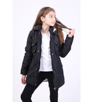 Toontoy Kız Çocuk Kapüşonlu İçi Kürklü Mont (Siyah)