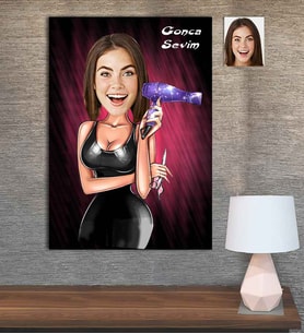 Kişiye Özel Karikatür Baskılı Ahşap Tablo Kuaför Kadın-3 30x40