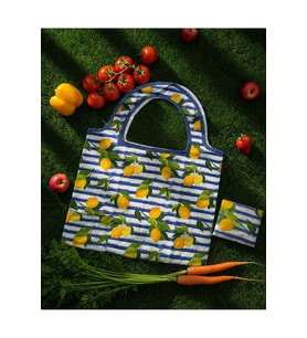 Tarzını Seç Katlanabilir Cepli Bez Market Çantası 44x48 cm – Limon Desenli Alışveriş Çantası