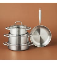 Karaca Power Steel 316+ 3Ply Akita İndüksiyon Tabanlı 7 Parça Çelik Tencere Seti (Gümüş)