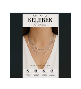 Çift Katlı Kelebek Kolye Kadın Paslanmaz Çelik Ayarlanabilir Uzatma Zincirli Şık & Modern Kolye