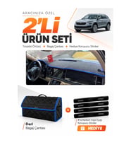 SKODA KODIAQ (2017-2023) Uyumlu Torpido Örtüsü + Deri Bagaj Çantası + Sticker Seti - Siyah Mavi