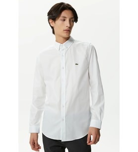 Lacoste Mens Slim Fit White Shirt Dar Kesim Pamuklu Erkek Gömlek Beyaz