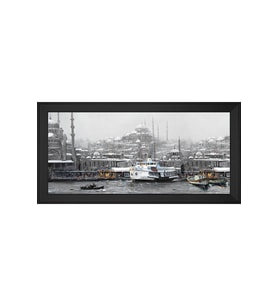İstanbul Boğaz Vapuru Motifli Kanvas Tablo 50 x 70 cm Siyah Çerçeve