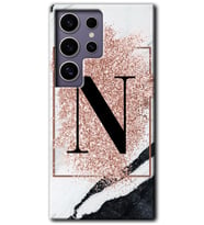 Galaxy S24 Ultra Kılıf HD Desen Baskılı Kılıf - Pembe Mermer Desenli N Harfi