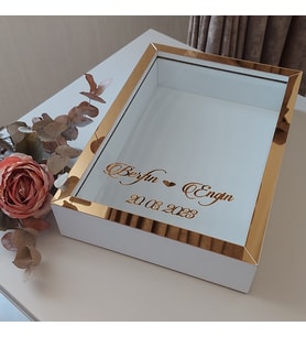 25X35 BEYAZ-GOLD LEDSİZ DERİN ANI ÇERÇEVESİ- NİŞAN SÖZ GÜLLERİNİZ İÇİN ÇERÇEVELER