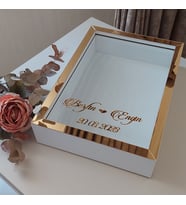 25X35 BEYAZ-GOLD LEDSİZ DERİN ANI ÇERÇEVESİ- NİŞAN SÖZ GÜLLERİNİZ İÇİN ÇERÇEVELER