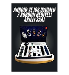 Mey İthalat® 7 Kordonlu Akıllı Saat Siyah Kasa Dokunmatik Ekran Uyku ve Sağlık Takibi