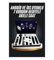 Mey İthalat® 7 Kordonlu Akıllı Saat Siyah Kasa Dokunmatik Ekran Uyku ve Sağlık Takibi