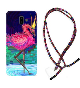 Samsung J6 Plus J7 Prime J7 Pro M20 Kılıf Boyun Asklı Rasta Silikon Queen Flamingo 1748