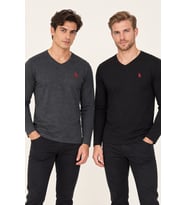 Dewberry Erkek Pamuklu V Yaka Sweatshirt 2'li Set Siyah-Antrasit T8587 Hafta Sonu Kombini, Seyahat Gardırobu