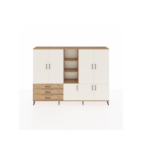 Arges Dolap 11 Raflı 3 Çekmeceli 7 Kapaklı 220x30x163 Çam-Aytaşı/Çam