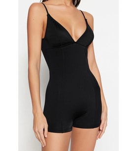 Kadın Moda Atma Kap Askılı Brief Yaka Kırmızı Düz Bralette Askılı Mayo (Siyah)