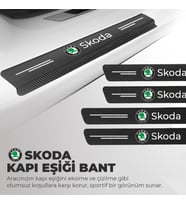 Skoda Logolu Karbon Kapı Eşiği Koruyucu Bant Folyo 4'lü Set