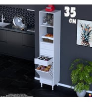 Eliusta Kumsal 35 cm Beyaz Sepetli Çok Amaçlı Mutfak Dolabı 3 Çekmeceli Açık Raflı Dolap 35x194x32 cm