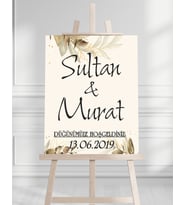 Söz Nişan Düğün İçin 50x70 Karşılama Panosu - Sarı Yaprak Tasarımlı