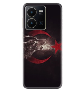 Vivo Y22 Kılıf Resimli Desenli Baskılı Silikon Kurt ve Ay Yıldız 1403
