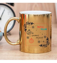 Mutlu Yıllar Aynalı Gold Kupa Bardak (Beyaz)