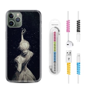 Apple iPhone 11 12 13 14 Pro Max Kılıf Kablo Koruma Spiral Silikon Star Woman 1332
