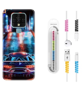 Tecno Camon 16 18P Pova 3 Pova Neo Kılıf Kablo Koruma Spiral Silikon Neon Cars 1724